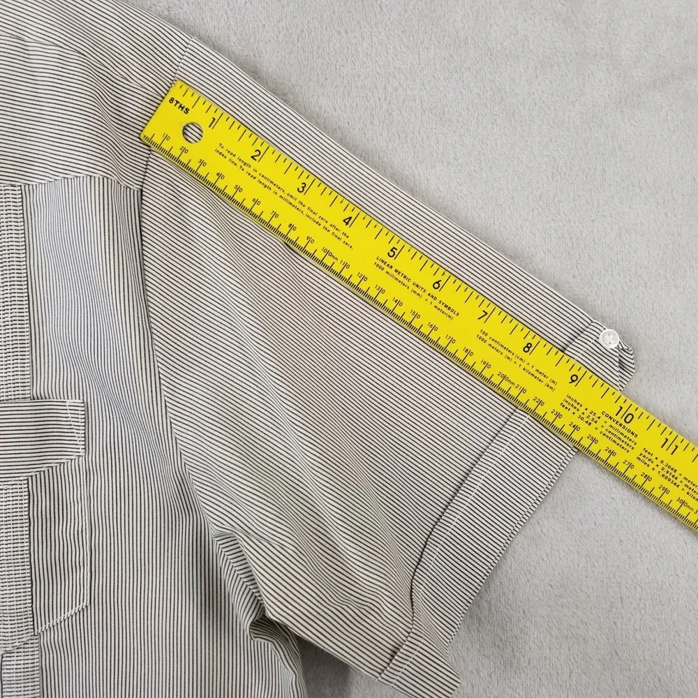 Vtg David Taylor Guayabera Shirt M Gray White Striped Embroidered Camp‎ Sears